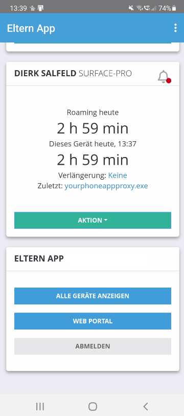 Ansicht Eltern-App