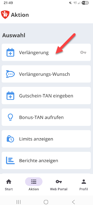 Verlängerung Android-App setzen