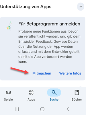 Beta Kanal PlayStore