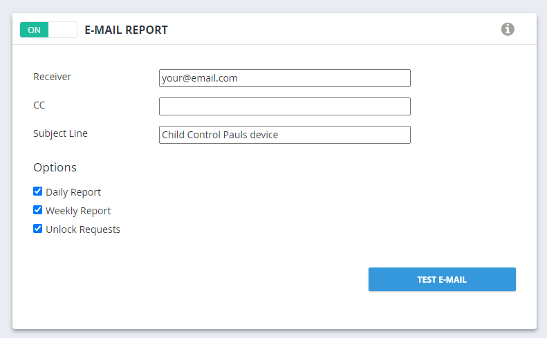 Email report settings