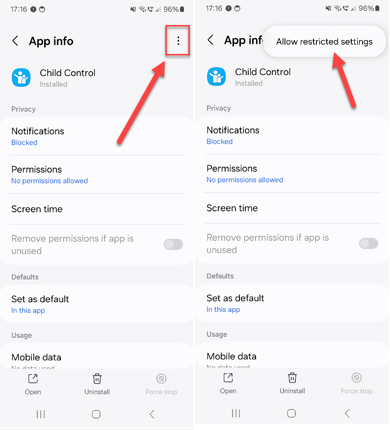 Android app settings: Allow restricted settings