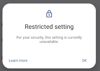 Android warning: Restricted setting