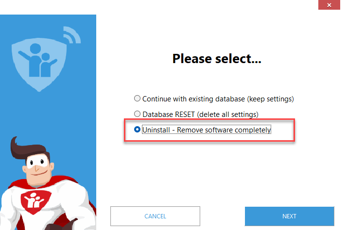 Child Control reinstall dialog with Reset option