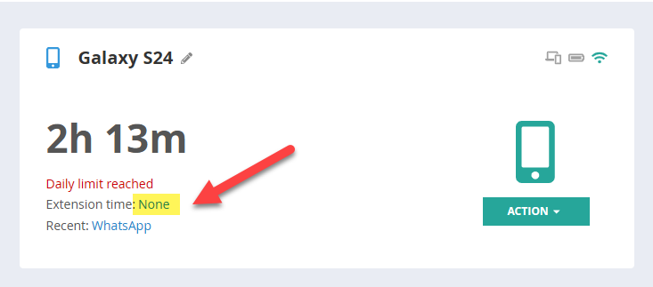 Time extension on the web portal dashboard