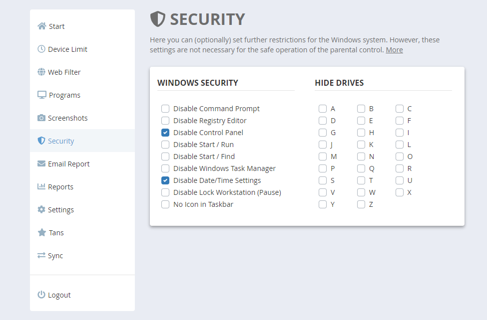 Windows security restrictions in the web portal