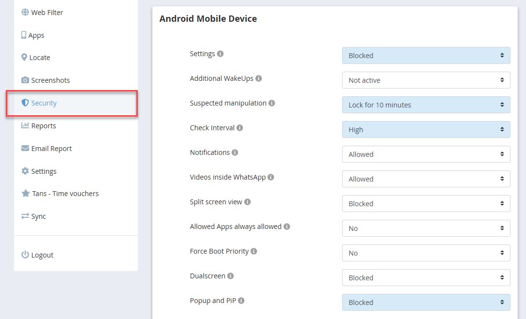 Security overview with recommended settings