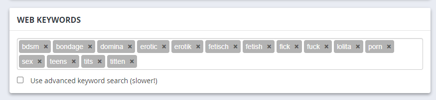 Web keyword filter settings