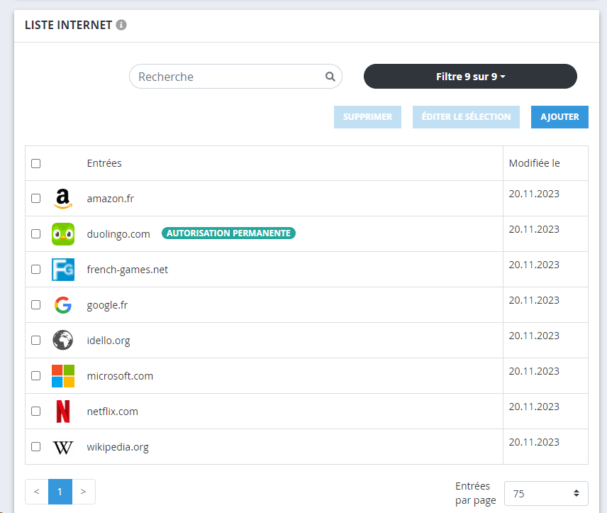 liste internet
