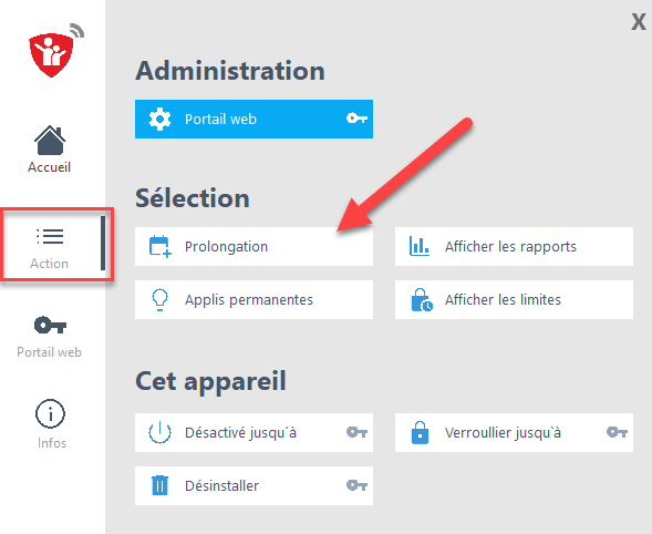 Fenêtre de prolongation sur Windows