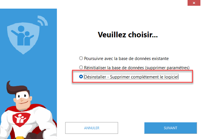 Écran de réinstallation avec option de réinitialisation