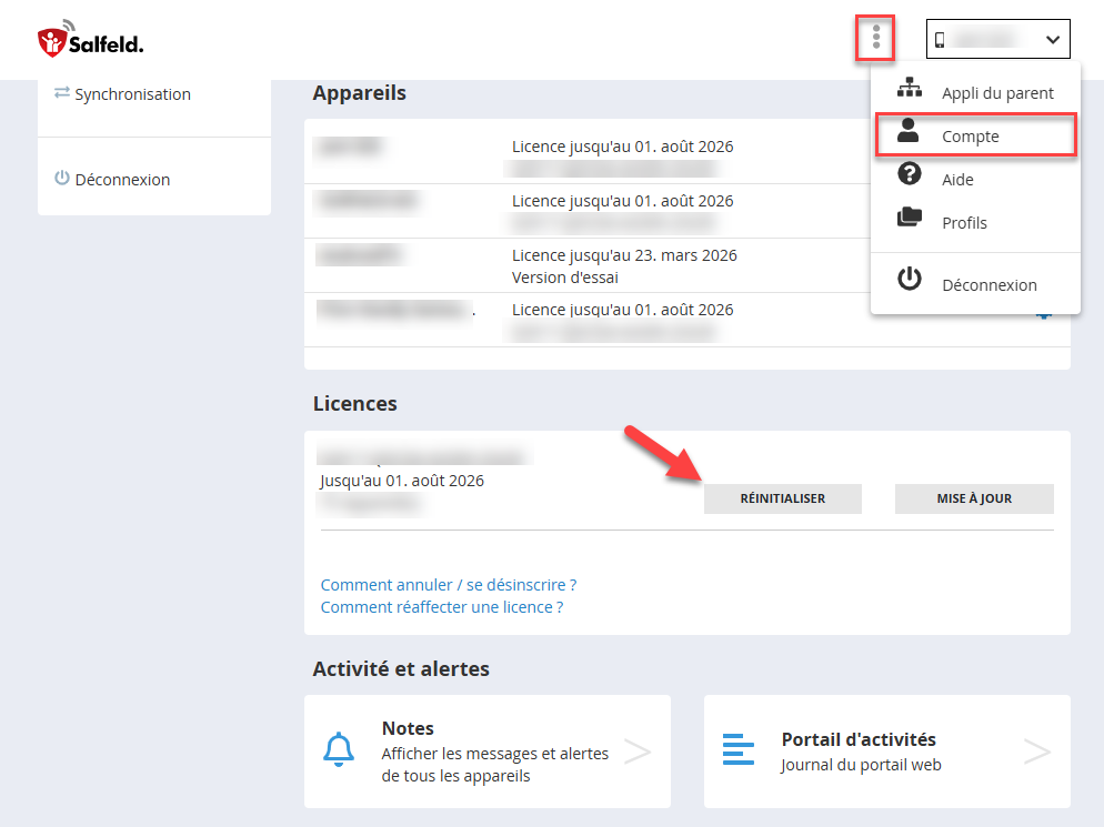 Réinitialiser la licence