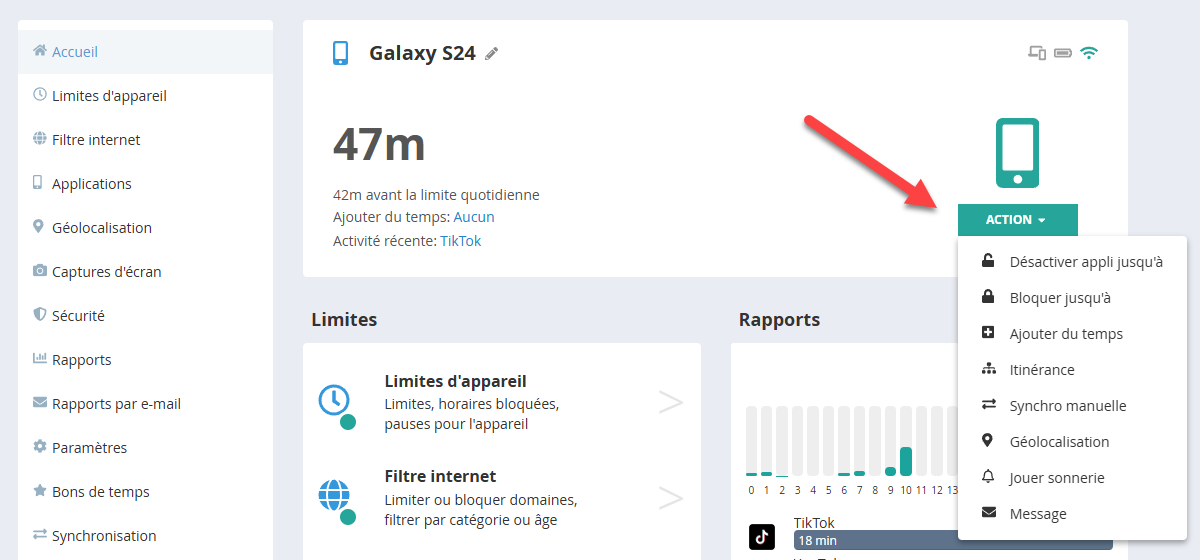 Actions dans l'aperçu et la vue détaillée