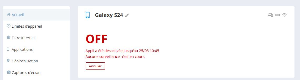 Child Control OFF - Désactivé