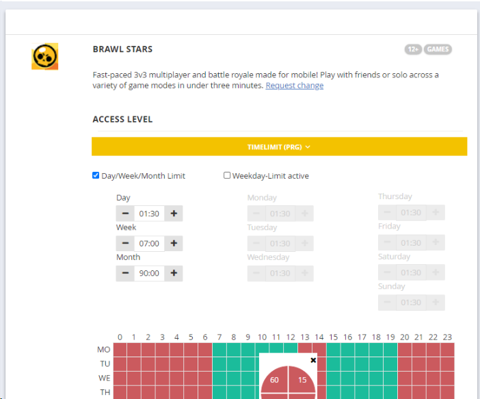 Limite de temps pour une application individuelle