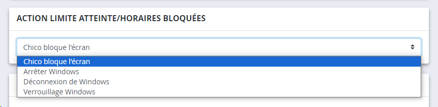 Options d'action lorsque la limite est atteinte (Windows)