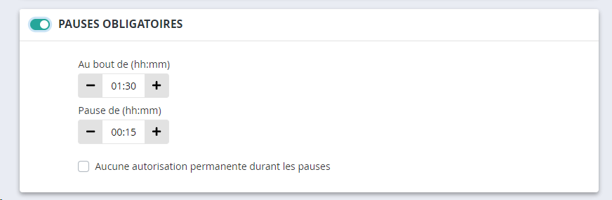 Configuration des pauses obligatoires