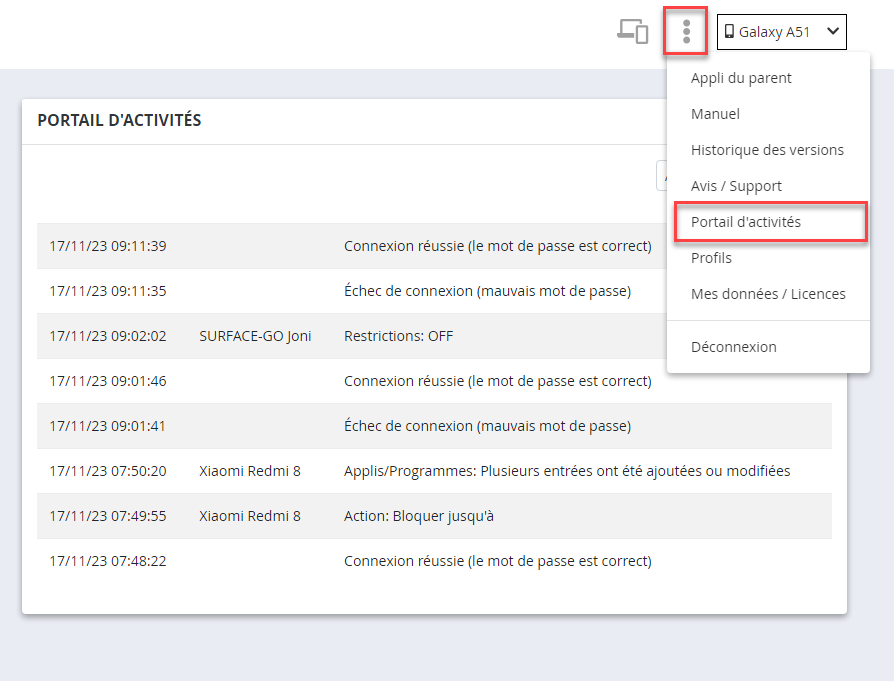 Portail d’activités