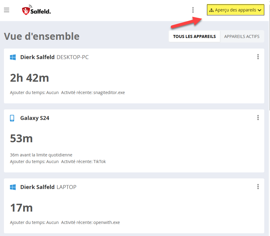 Aperçu des appareils