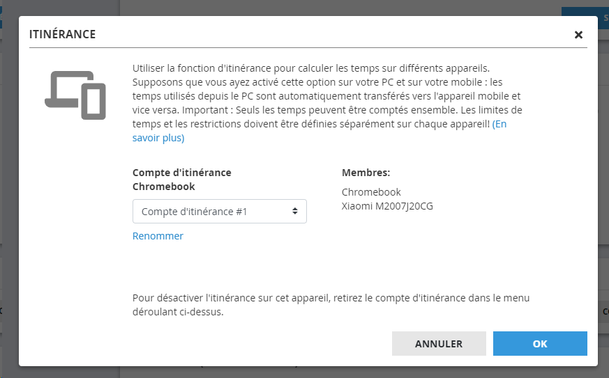 Paramètres d'itinérance dans le portail