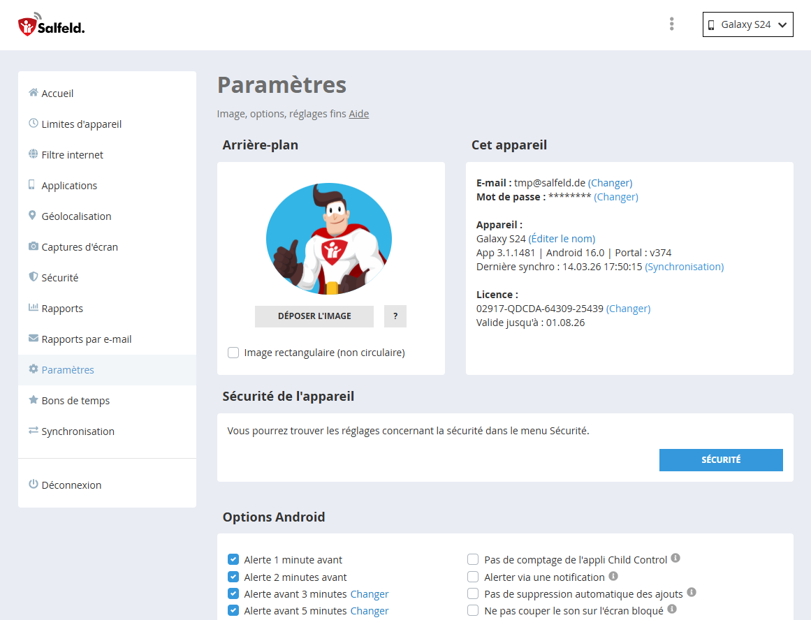 Aperçu des paramètres et informations générales