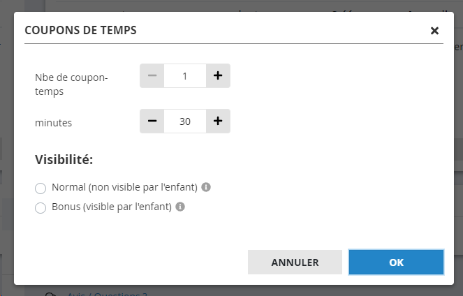 Détails des bons de temps et bons bonus