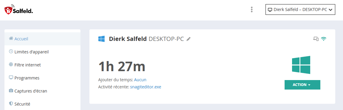 Affichage du temps d'utilisation