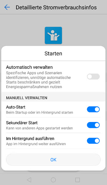 Huawei Dialog Starten manuell verwalten