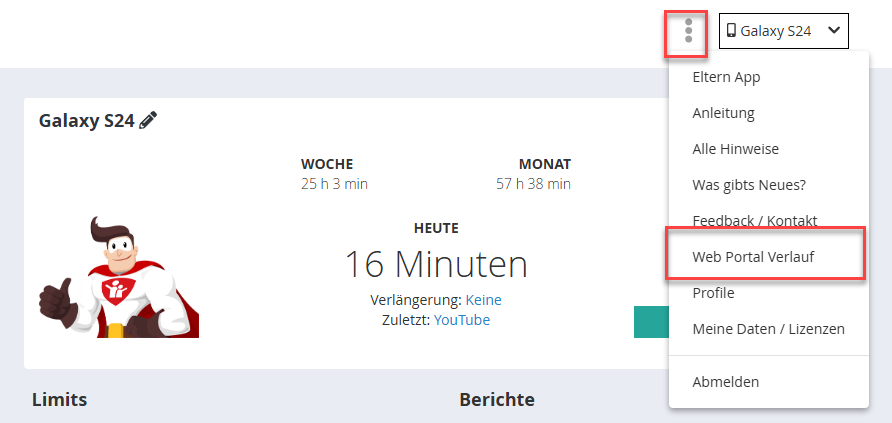 Web Portal Aktivitätsverlauf