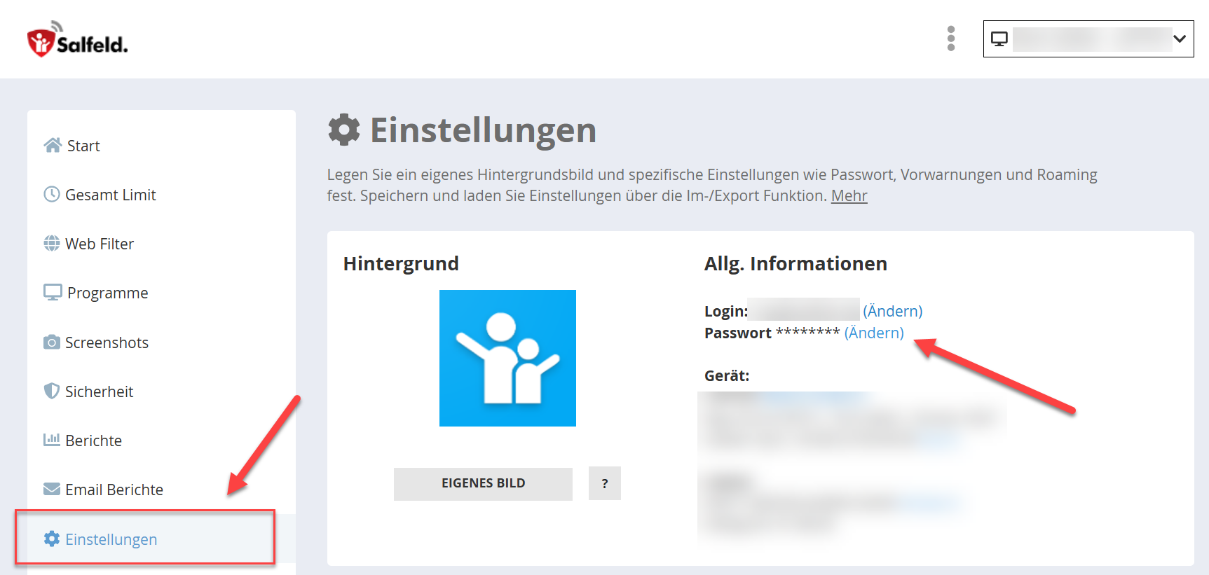 Passwort direkt im Portal ändern