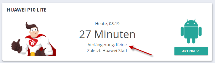 Verlängerung im Web Portal setzen