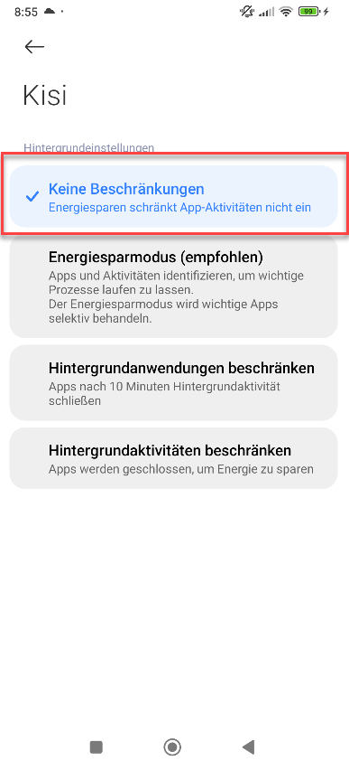 Xiaomi Energie Einstellungen Teil 2